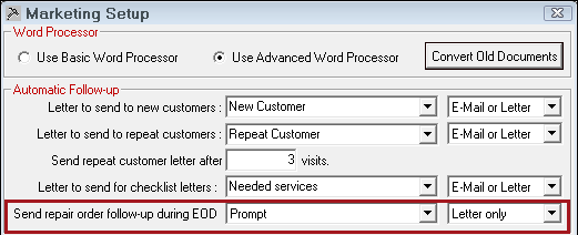 The top half of the Marketing Setup window.