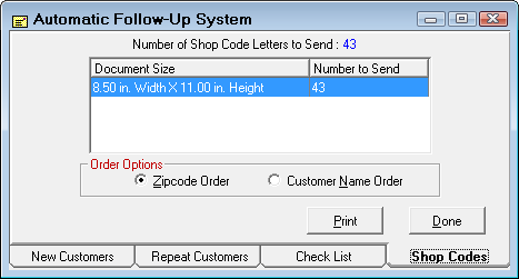 The Shop Codes tab.
