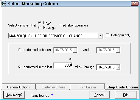 The Shop Code Criteria tab.