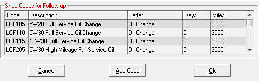 The shop code setup section.