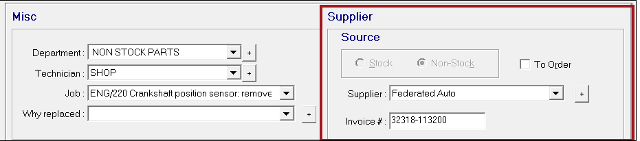 A picture of the Supplier section of the Edit Parts window showing the Federated order.