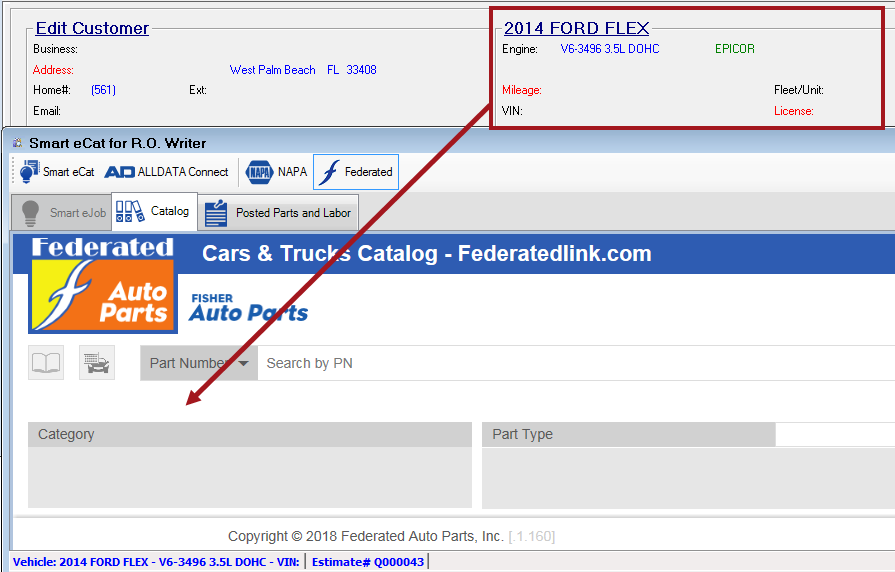 The vehicle information on the parts/labor tab not passed to the Federated window.