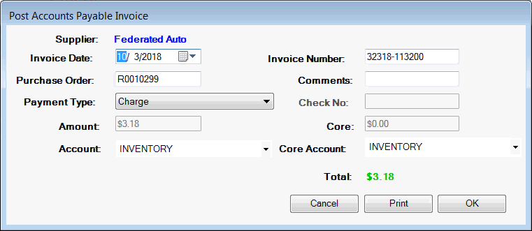 of the Federated part on the post to Accounts Payable window.
