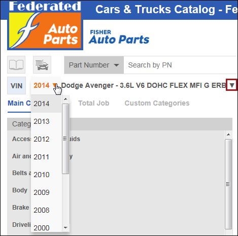 selecting a new year from the down arrow on the currently selected year.