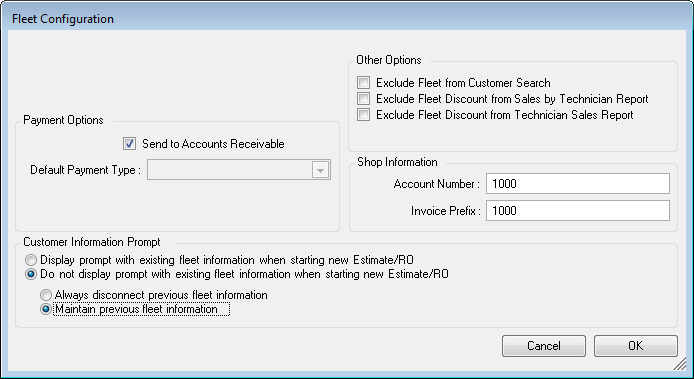 The Fleet Configuration window.