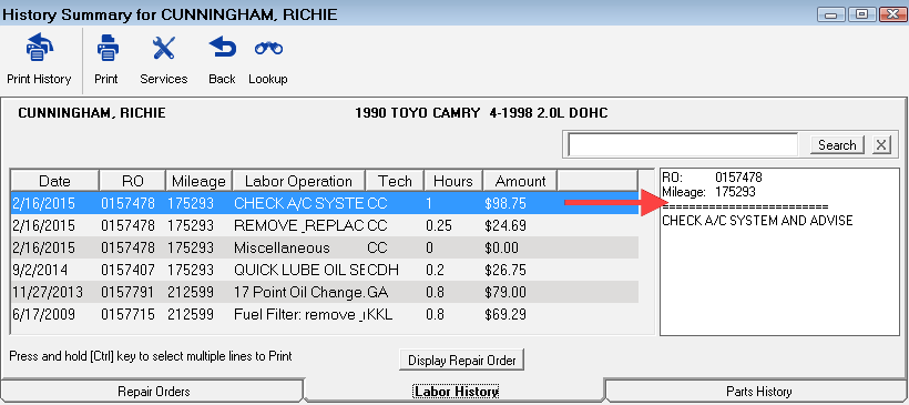 The Labor History Tab.