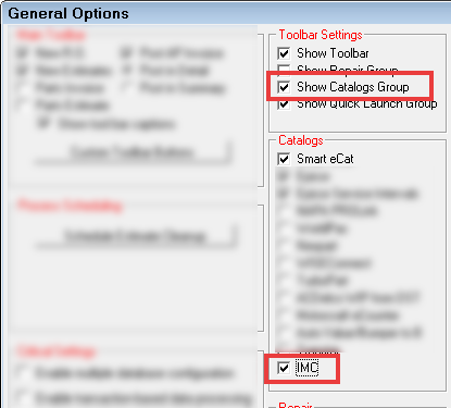 IMC selected on the General Options window.