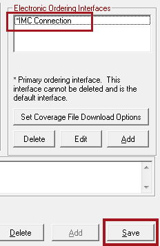 The IMC connection appearing in the electronic ordering interface section of the suppliers window.