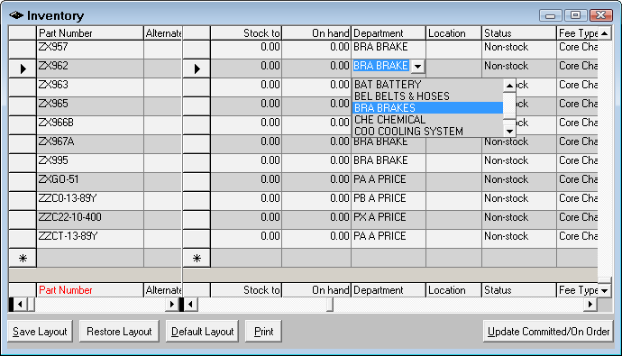 A cell selected and showing a dropdown list.