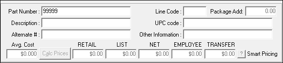 The Parts Information Section of the General Information tab.