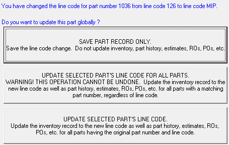 The Line Code Change window.