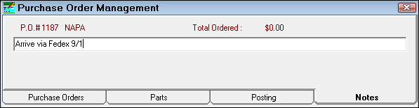 The Notes tab with a note entered.