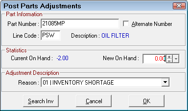 The Post Parts Adjustments window.