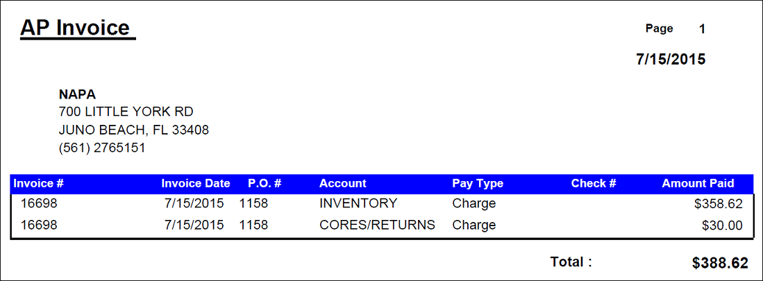 The printed AP invoice.