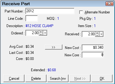 The Receive Part window.