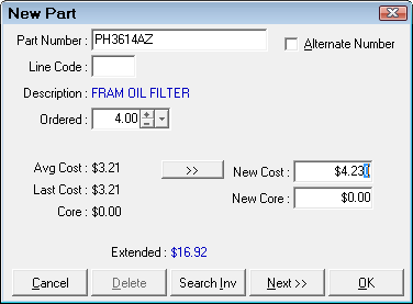 The New Part window.