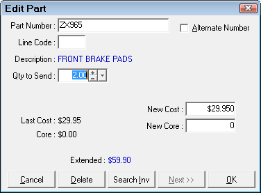 The edit part window for the outgoing transfer.