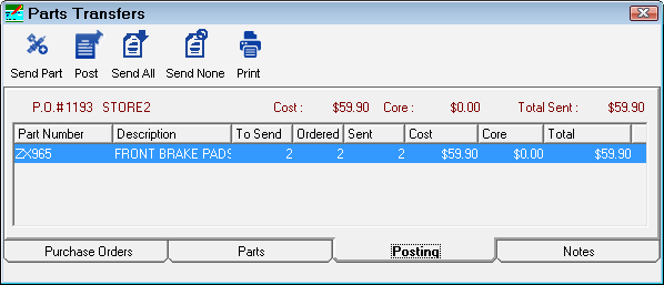 The posting tab for the outgoing transfer.