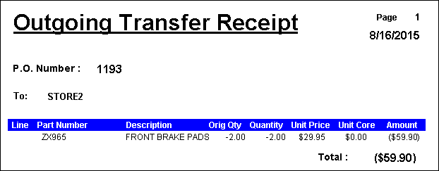 the Outgoing Transfer Receipt.