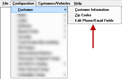 The Customer sub-menu on the Configuration menu.