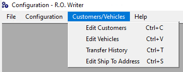 The Customers Vehicle menu in Configuration.