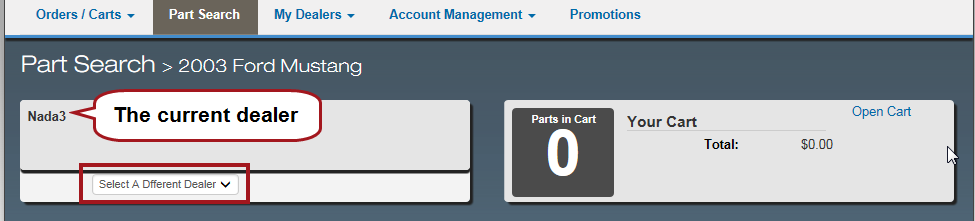 The Select a Dealer dropdown list circled.