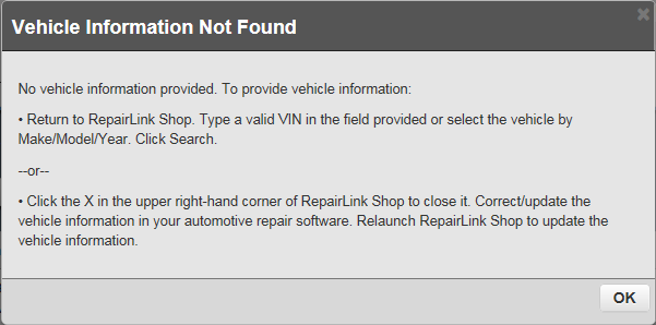 The window when no vehicle information was found.