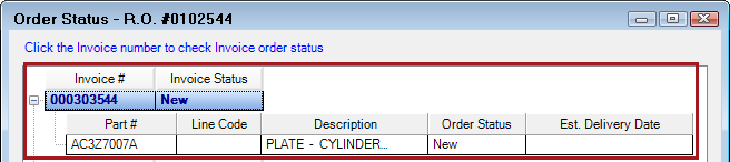 One order section on the Order Status window.
