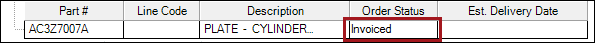 Only the Order Status column showing a value.
