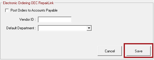 OEC RepairLink selected as the supplier and OEC in the Interface Name field.
