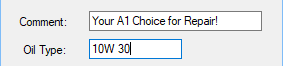 The Comment and Oil Type on the Print Oil Sticker window.