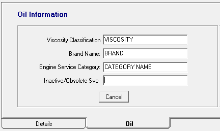 the oil information on the Oil tab of the part.