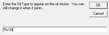 The Enter the Oil Type window.