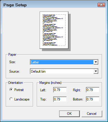 The Page Setup window.