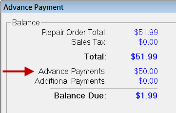 The Advanced Payments entry on the payment window.