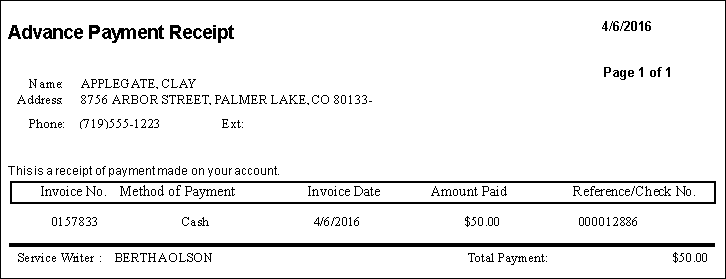 The Advanced Payment receipt.
