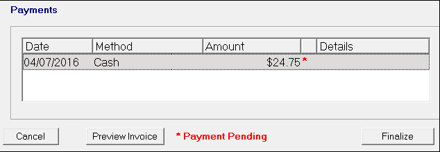 The cash payment in the Payments section.