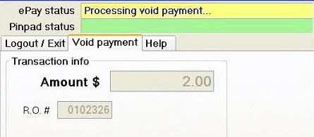 The epay status bar on the pin pad saying that the void is being processed.