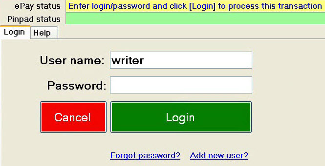 The epay login window.
