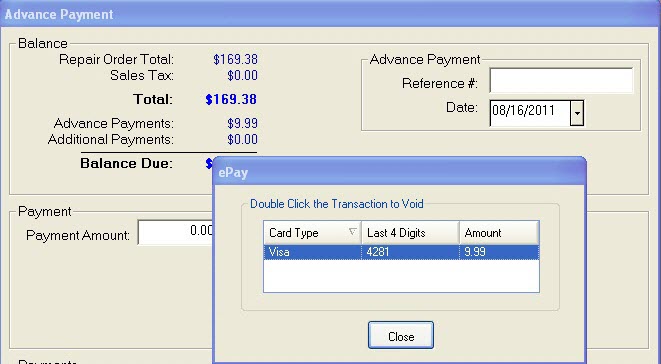 The epay transactions window.