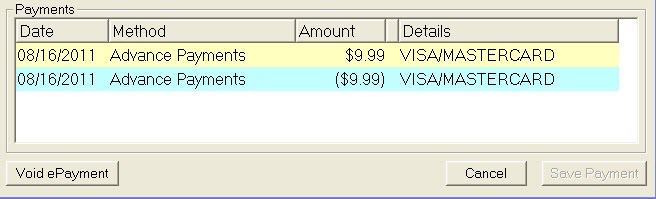The Payments area displaying a voided payment transaction.