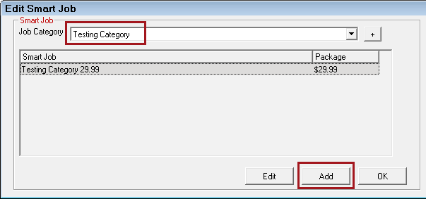A job category selected and the Add button circled.