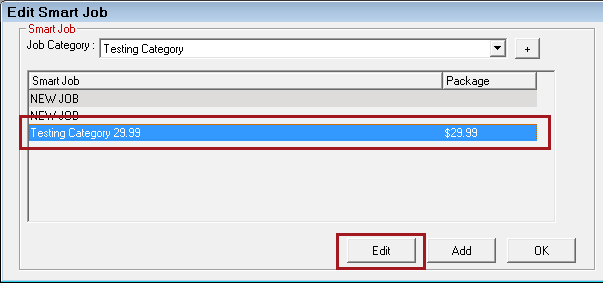 The first Edit Smart Jobs window with a job selected and Edit circled.