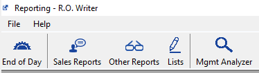 The Reporting module toolbar. 