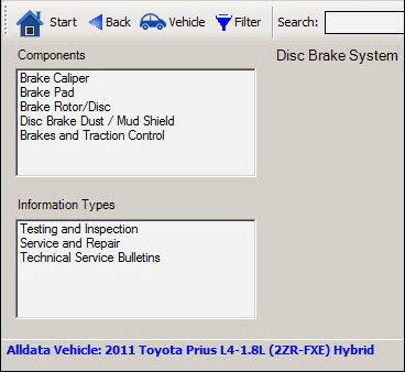 The Alldata window showing components and information types.