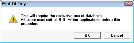 The warning stating that no one should be using the database.