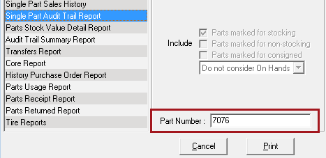 the Inventory Reports window.