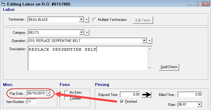Pay Date on the Editing Labor window.