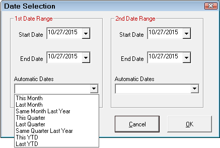 The date selection window for Marketing reports.