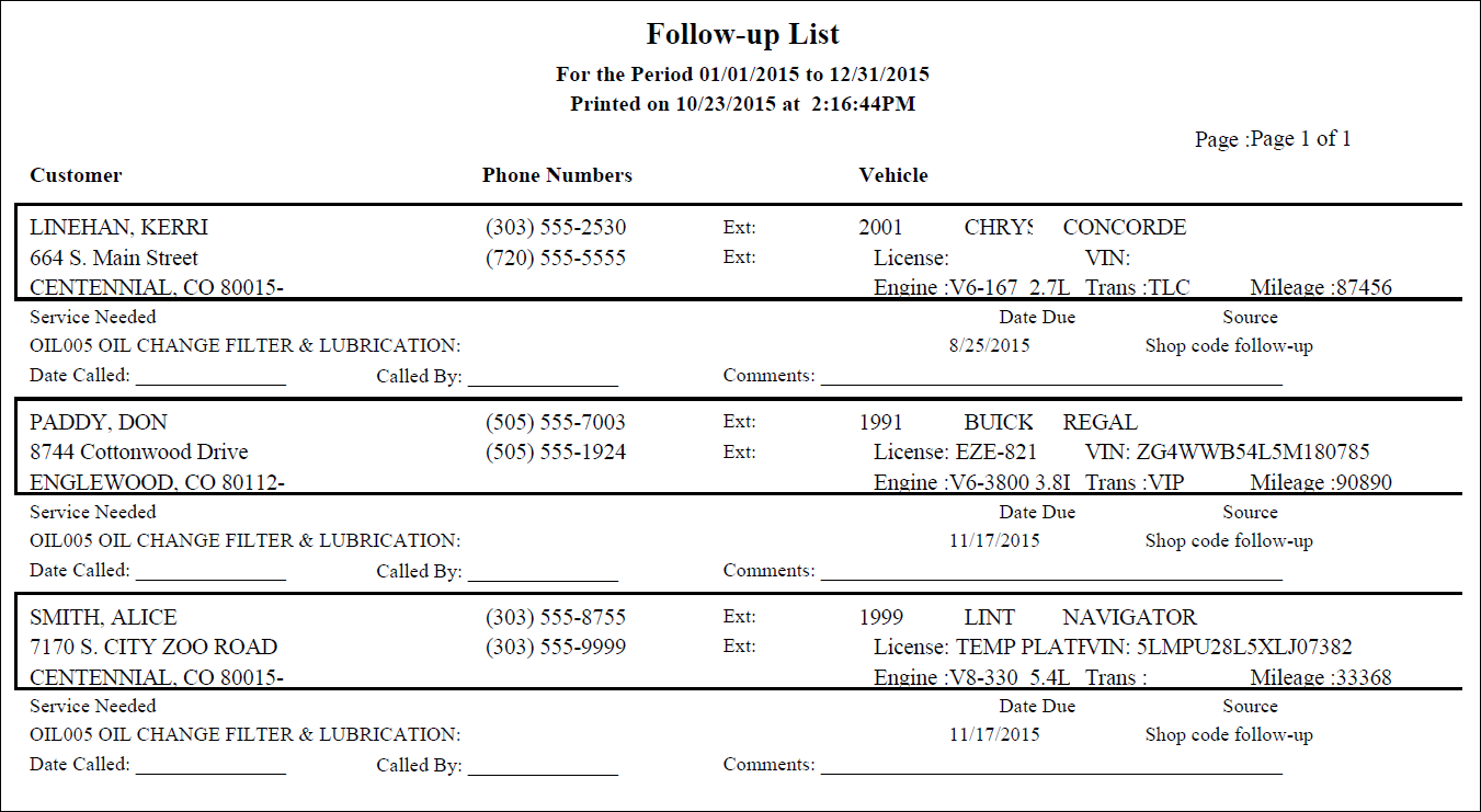 The Followup List Report.